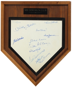 Baseball 500 Home Run Club Signed Home Plate (12 Signatures) - Including Mickey Mantle, Hank Aaron, Willie Mays, Ted Williams & More (JSA)