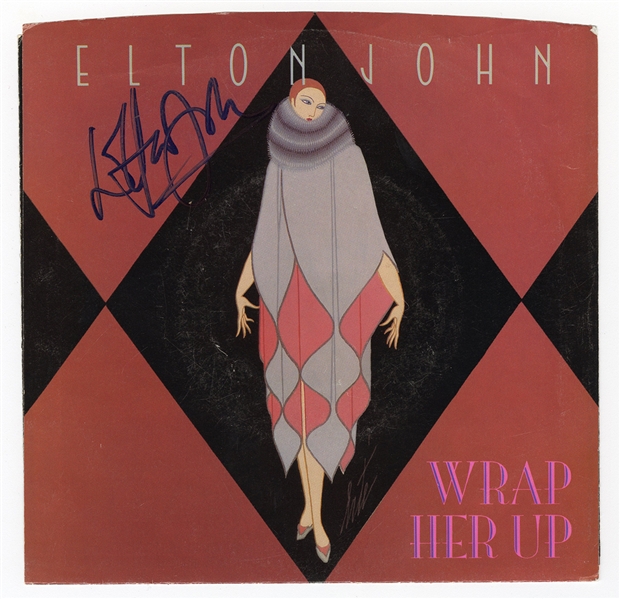 Elton John Signed “Wrap Her Up” 7 Inch Sleeve (REAL)