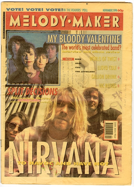 Nirvana Kurt Cobain Signed November 1991 Melody Maker Magazine - With Drawings & Incredible Inscriptions - Signed on 11/5/1991 (JSA)