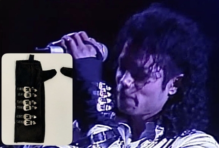Michael Jackson Owned & Stage Worn Black Buckled Gloves During 1988 “BAD Tour (Photo-Matched & RGU)