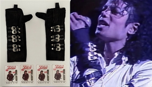 Michael Jackson Owned & Stage Worn Black Buckled Gloves During 1988 “BAD Tour (Photo-Matched & RGU)