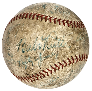 Babe Ruth & Lou Gehrig Signed Baseball - Mid 1930s Baseball Stars With 19 Signatures (PSA/DNA)