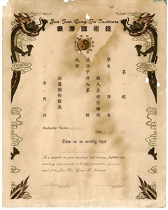 Bruce Lee Signed Document Promoting Mike Stone to First Rank of the Jun Fan Gung Fu Institute