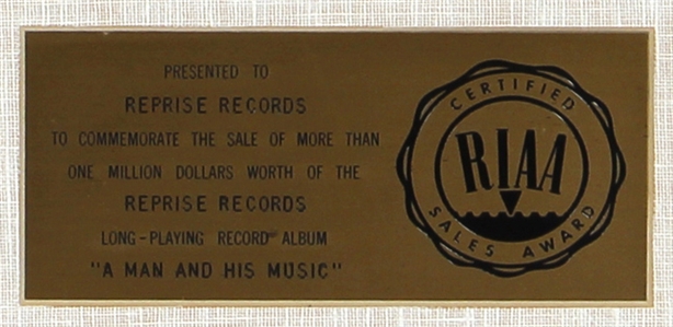 Frank Sinatra “A Man and his Music RIAA White Matte Gold Album Award Presented to Reprise Records