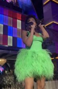 Tinashe 9/11/2021 Christian Cowan Performance Worn Green Feather Dress - Also Worn by Cardi B (Photo-Matched)