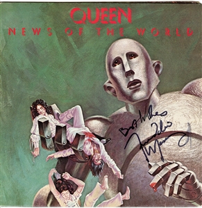 Queen Freddie Mercury Signed “News of the World” First Press Album Cover (REAL)