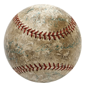 Babe Ruth & Lou Gehrig Signed Baseball - Mid 1930's Baseball Stars With 19 Signatures (PSA/DNA)