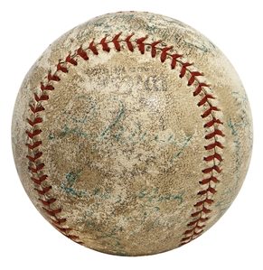 Babe Ruth & Lou Gehrig Signed Baseball - Mid 1930's Baseball Stars With 19 Signatures (PSA/DNA)