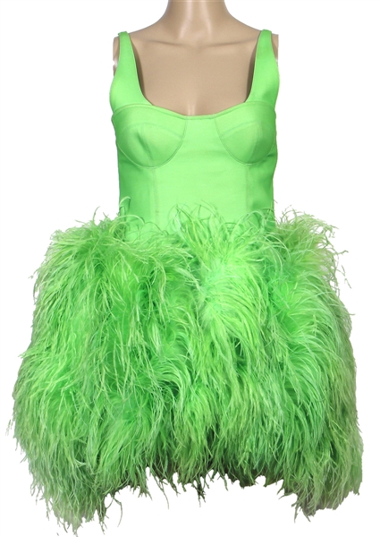 Tinashe 9/11/2021 Christian Cowan Performance Worn Green Feather Dress - Also Worn by Cardi B (Photo-Matched)