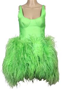 Tinashe 9/11/2021 Christian Cowan Performance Worn Green Feather Dress - Also Worn by Cardi B (Photo-Matched)