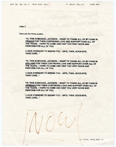 Michael Jackson Incredible Handwritten Note From 4/20/1995 Regarding the Promotion of the “HIStory Album - References Himself As “King of Pop (REAL)