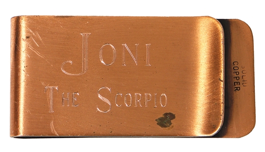 Joni Mitchell Owned Scorpio Engraved Copper Money Clip
