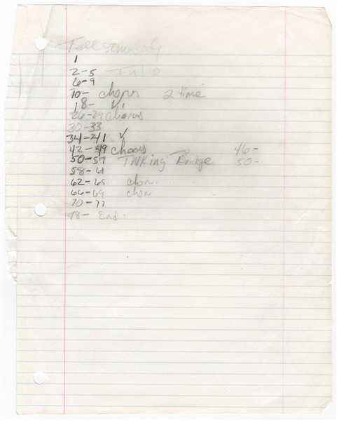 Prince Handwritten Song Chorus/Lyrics Directions Directly From Personal Notebook (REAL)