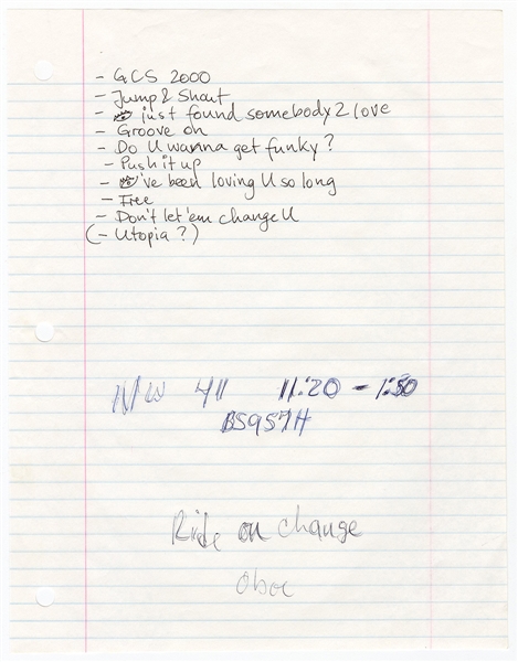 Prince Handwritten Tracklist Directly From Personal Notebook