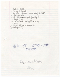 Prince Handwritten Tracklist Directly From Personal Notebook