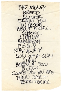 Nirvana Dave Grohl Handwritten 7/4/1992 Concert Setlist (REAL)