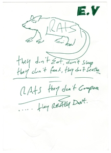 Pearl Jam Eddie Vedder Handwritten “Rats" Lyrics with Rat Drawing (REAL)