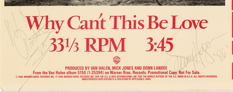 Van Halen Band Signed Why Can't This Be Love 33 1/3 RPM Record (REAL)