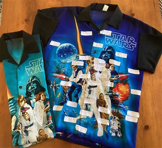 STAR WARS Pre-Production SAMPLE SHIRT Prototype w/ Solo, Leia, and Skywalker and final Production Sample (2 Shirts)