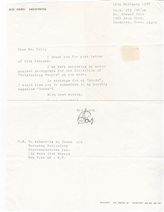 Gio Ponti Signed Letter Influential Architect (1966)