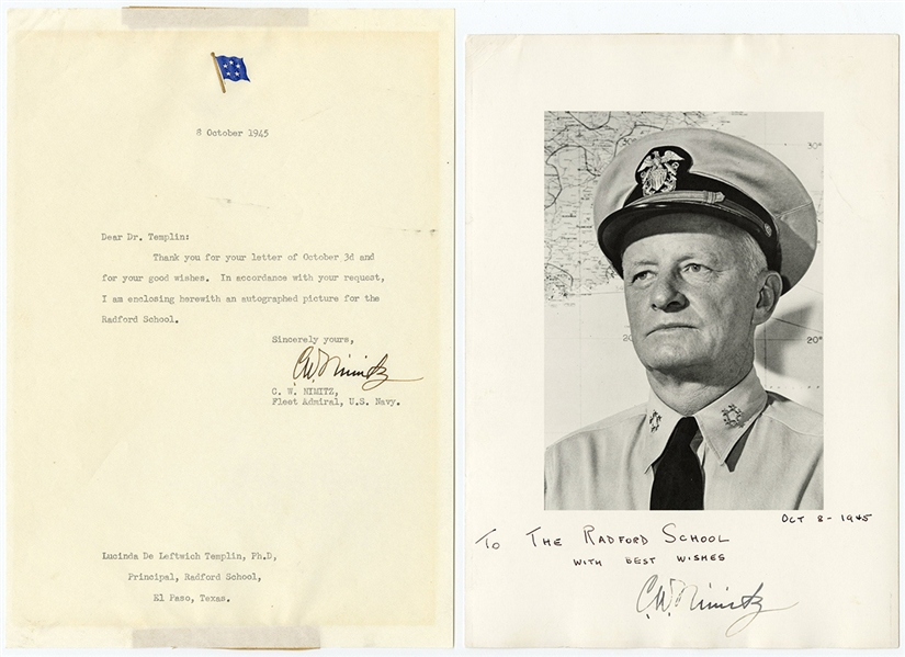 Chester W. Nimitz Signed Letter and Photograph (2)