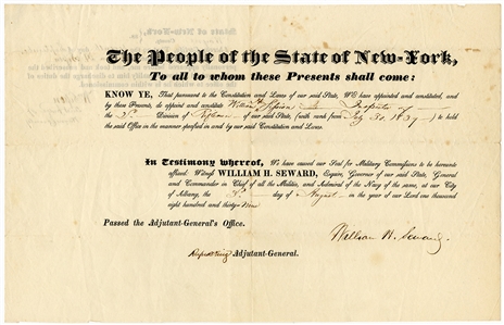 Governor William H. Seward Signed NY Militia Appointment (1939)