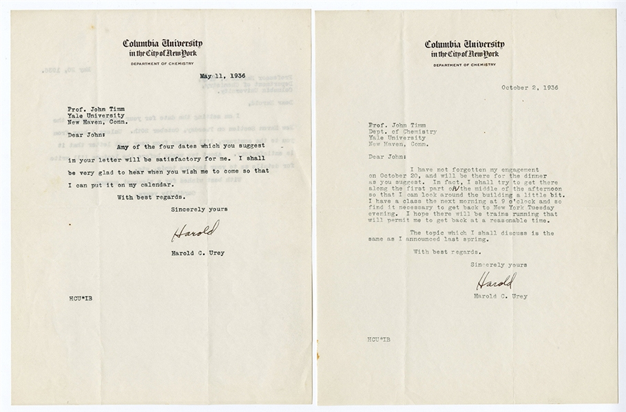 Harold C. Urey Signed Letters (6) (1934 Nobel Prize Chemistry, Atomic Bomb Chemist)