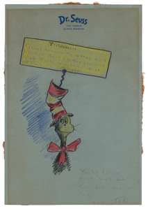 Incredible Theodor Geisel (Dr. Seuss) Signed Hand-Drawn “Cat In The Hat" On Vintage Dr. Seuss Stationery (PSA/DNA)