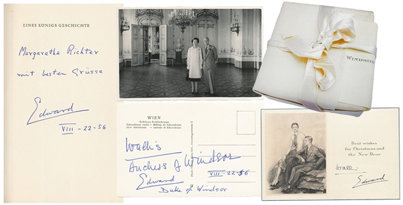 Edward VIII and Wallis Simpsons Iconic Wedding 1937 Archive - Featuring Boxed Piece of Wedding Cake, Dried Pieces of Bridal Bouquet and Autographs