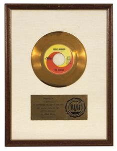 The Beatles “Hello Goodbye" RIAA White Matte Gold 45 Record Award Presented to The Beatles