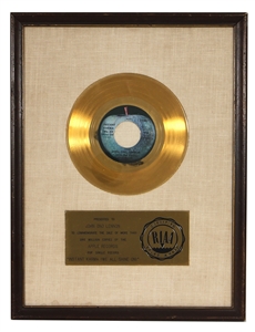 John Lennon “Instant Karma (We All Shine On)" RIAA White Matte Gold 45 Record Award Presented to John Ono Lennon