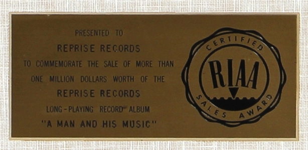 Frank Sinatra “A Man and his Music RIAA White Matte Gold Album Award Presented to Reprise Records