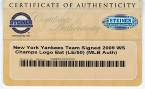 2009 World Champion New York Yankees Team Signed Bat 3/50 (Steiner)