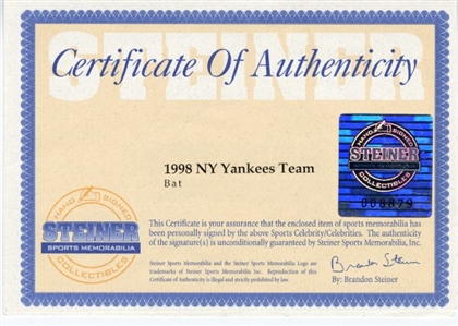 1998 World Champion New York Yankees Team Signed Bat  88/125 (Steiner)