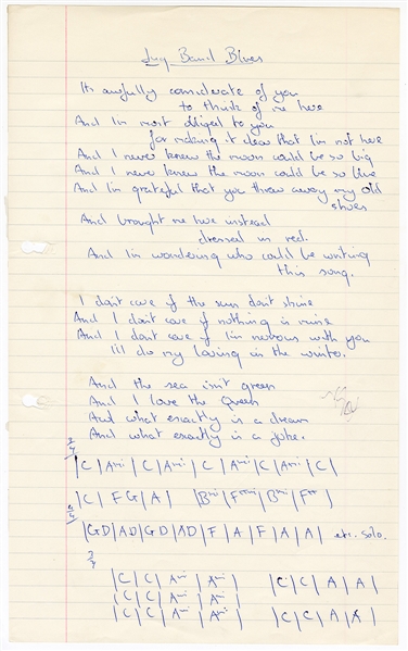 Pink Floyd Syd Barrett Original Handwritten Lyrics to “Jugband Blues" (REAL)