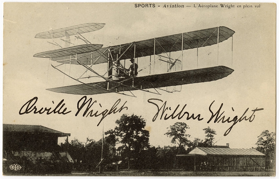 Orville Wright & Wilbur Wright Signed French Postcard of Wright Airplane