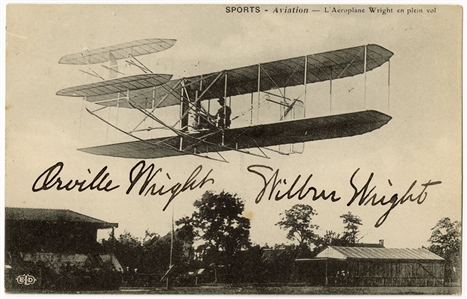 Orville Wright & Wilbur Wright Signed French Postcard of Wright Airplane