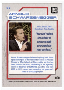 2023 G.A.S. Arnold Schwarzenegger Signed Blue Border Governor Card Numbered “000