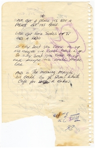 Slash “Please Wake Me Up Signed Notes With Drawing - Handwritten Lyrics on the Reverse of Page (REAL)