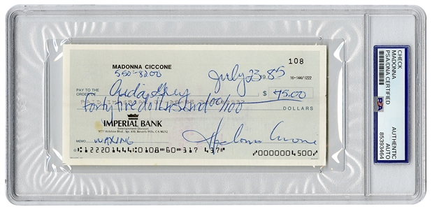 Madonna 1985 Handwritten & Signed Check (PSA/DNA Encapsulated)
