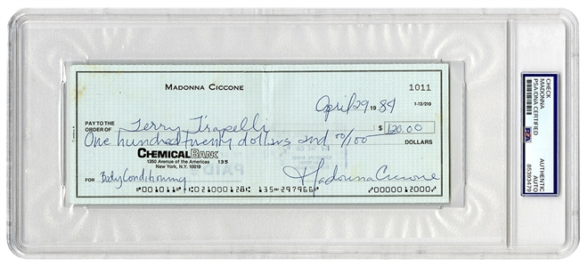 Madonna 1984 Handwritten & Signed Check (PSA/DNA Encapsulated)