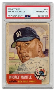 Mickey Mantle Vintage Signed 1953 Topps #82 Trading Card (PSA/DNA Encapsulated)