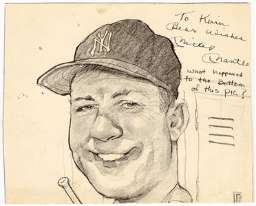 Mickey Mantle Signed Caricature Art Print (JSA)