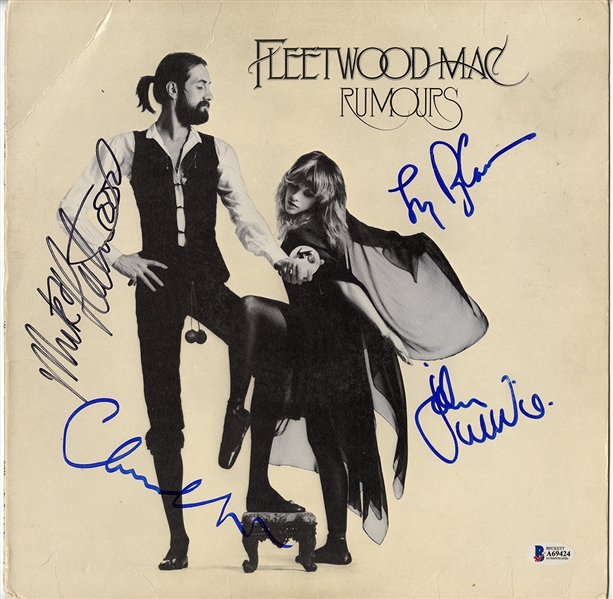 Stevie Nicks Signed Stage Used Drumhead with Fleetwood Mac Signed “Rumours" Album (4) (Beckett & PSA)