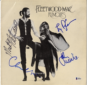 Stevie Nicks Signed Stage Used Drumhead with Fleetwood Mac Signed “Rumours" Album (4) (Beckett & PSA)