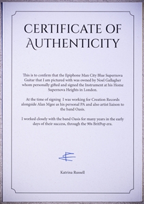 Noel Gallagher Owned, Played & Signed 1998 Man City Blue Epiphone Supernova Guitar (Katrina Russell LOA)