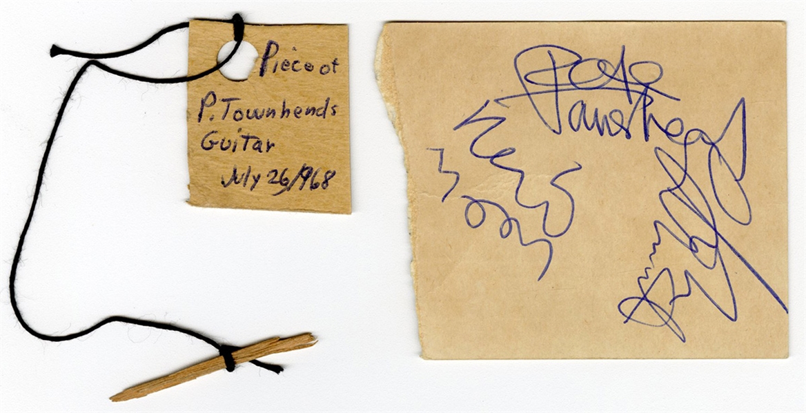 The Who Signed 7/26/1968 Concert Ticket With Keith Moon & Piece of Pete Townshend Guitar (REAL)