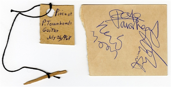 The Who Signed 7/26/1968 Concert Ticket With Keith Moon & Piece of Pete Townshend Guitar (REAL)