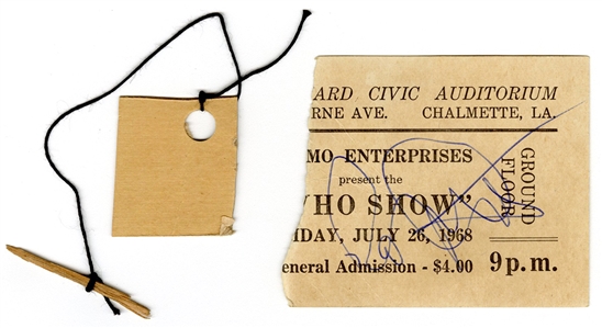 The Who Signed 7/26/1968 Concert Ticket With Keith Moon & Piece of Pete Townshend Guitar (REAL)