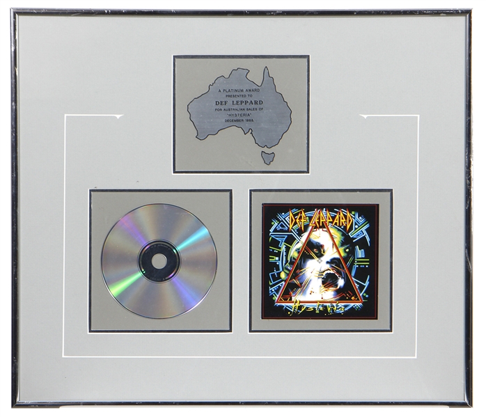 Def Leppard Steve Clark Personally Owned & Presented 1988 Australia Record Award For “Hysteria"
